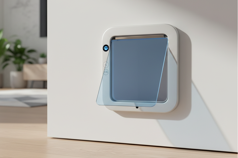 根据目前产品页面上的主图智能门生成一张安装在门上或墙上的场景图