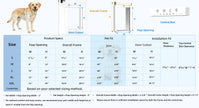 Dog door size chart with measurements and specifications