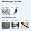 Compatibility guide for door tracks showing compatible track lip and U channel versus incompatible flush, bifold, and narrow tracks.