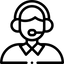 Outline of a person wearing a headset, typically associated with customer service or support roles.