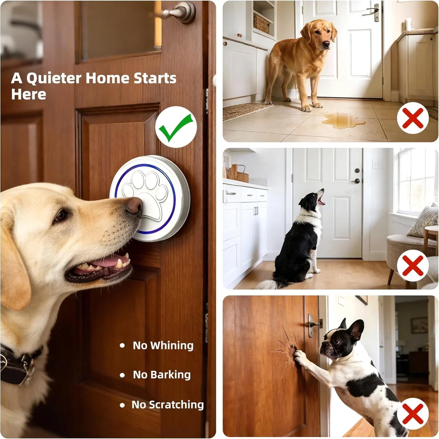 Dog door alarm stops barking, whining, scratching—quieter home for pets & owners
