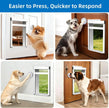 Dogs using pet door with easy-press button for quick access, ideal for everyday pet routines.