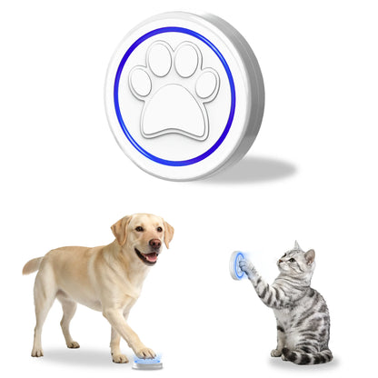 Interactive pet training button with paw print design, used by dog and cat for fun learning