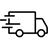 Black outline of a delivery truck on a white background