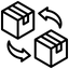 Black and white icon of two boxes with arrows indicating movement or transfer.
