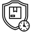 Icon of a shield with a package and clock, symbolizing delivery security.