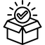 Icon of an open box with a check mark inside, symbolizing a product or service being delivered.