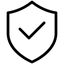 Black shield icon with a check mark on a white background
