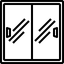 Black and white icon of a window with horizontal and vertical blinds.
